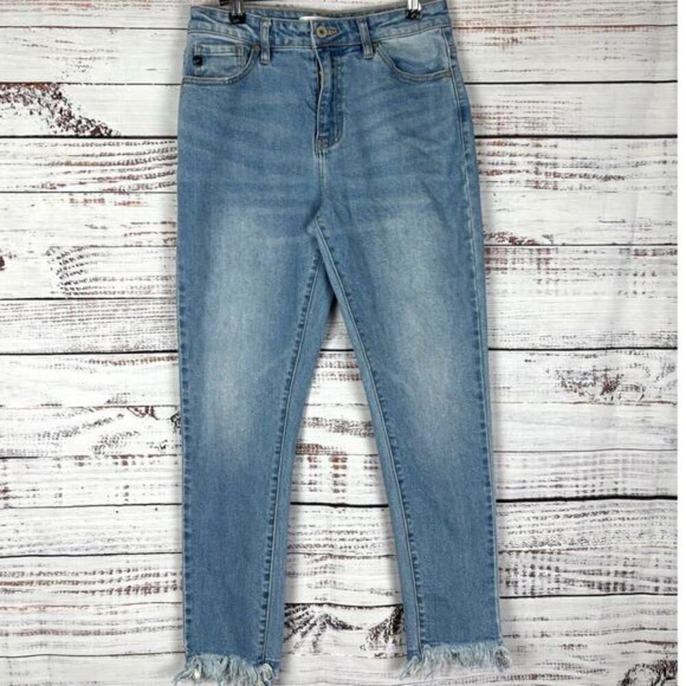 Kancan jeans High Waisted Frayed hem light‎ casual cropped ankle denim jeans